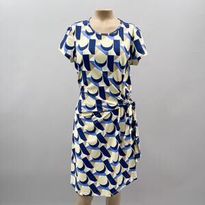 J. McLaughlin Dress Women M Elora Blue Geometric Catalina Cloth Tie Waist Sheath